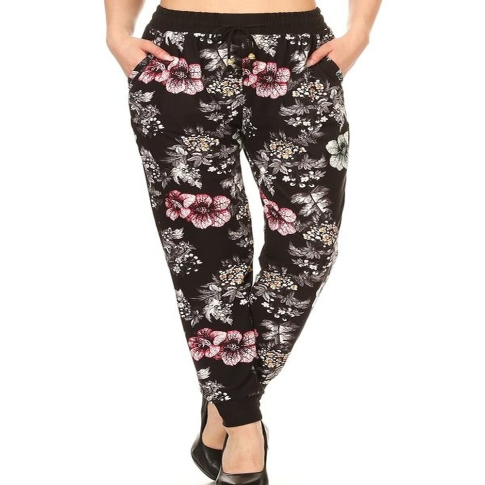 Women's Buttery Soft Jogger Pants with Drawstring Flower Pattern Small-XL